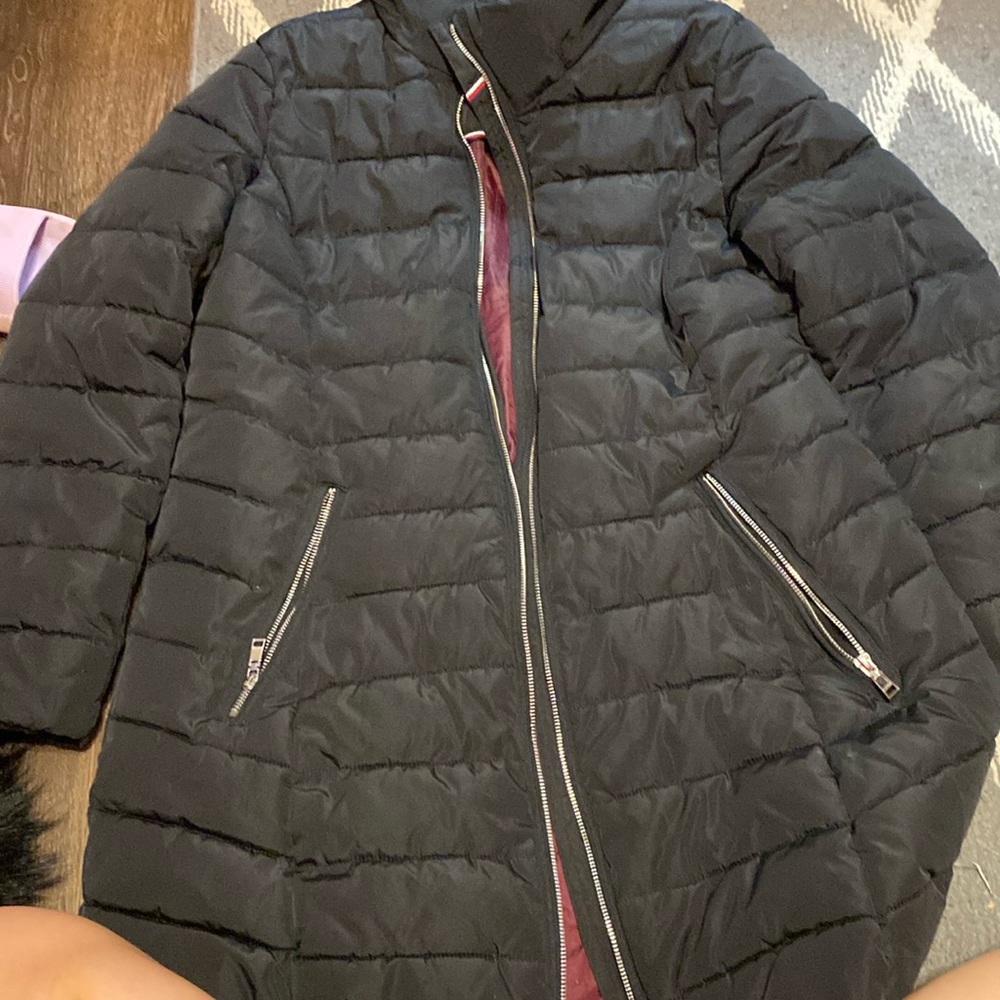 puffer jacket black burgundy inside